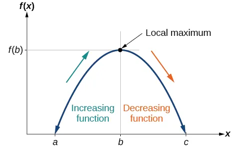 Graph of a polynomial that shows the increasing and decreasing intervals and local maximum.