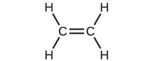 La figura C muestra un átomo de carbono formando un doble enlace con otro átomo de carbono. Cada átomo de carbono forma un enlace simple con dos átomos de hidrógeno.