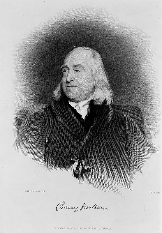 A portrait of Jeremy Bentham who was an English philosopher, jurist, and social reformer regarded as the founder of modern utilitarianism. This oil portrait was painted by Henry William Pickersgill.
