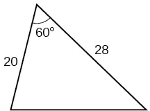 A triangle. One angle is 60 degrees with opposite side unknown. The other two sides are 20 and 28.