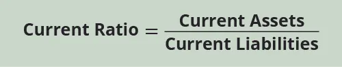 Formula: Current Ratio equals Current Assets divided by Current Liabilities.