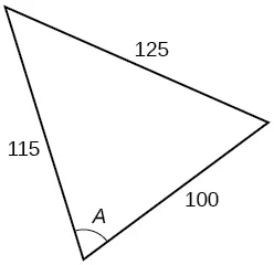 A triangle. Angle A is opposite a side of length 125. The other two sides are 115 and 100.