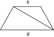 An image of a trapezoid is shown. The top is labeled with a small b, the bottom with a big B. A diagonal is drawn in from the upper left corner to the bottom right corner.