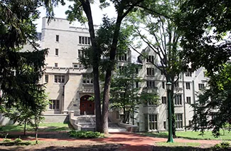 A photograph shows Morrison Hall, the building that houses the Kinsey Institute for Research in Sex, Gender, and Reproduction.