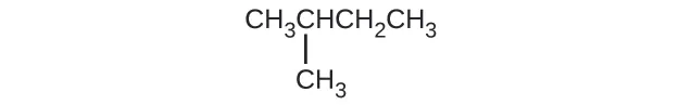This structure shows a hydrocarbon chain composed of C H subscript 3 C H C H subscript 2 C H subscript 3 with a C H subscript 3 group attached beneath the second C atom counting left to right.