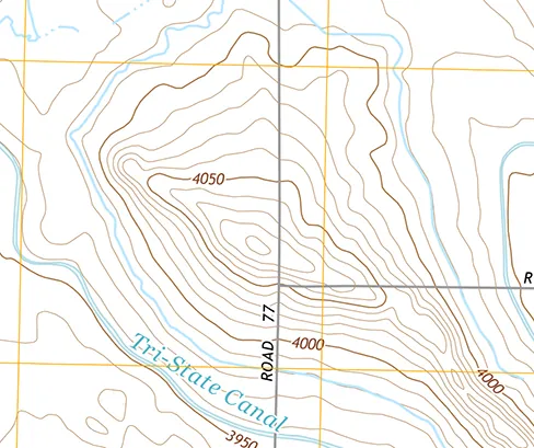 The topographical map has elevation lines spaced more or less equidistantly.