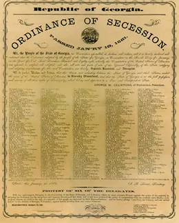 An image of Georgia’s Ordinance of Secession is shown.