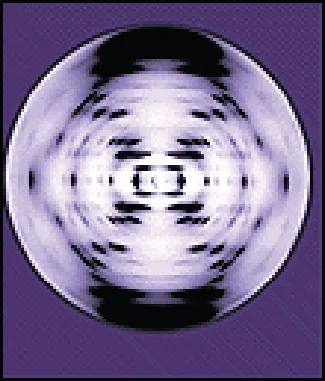 An image shows a circular illustration with rings of dots that are blurred together.