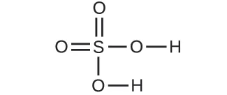 Se muestra una estructura. Un átomo de S forma dobles enlaces con dos átomos de O. El átomo de S también forma un enlace simple con un átomo de O que forma un enlace simple con un átomo de H. El átomo de S también forma un enlace simple con otro átomo de O que forma un enlace simple con otro átomo de H.