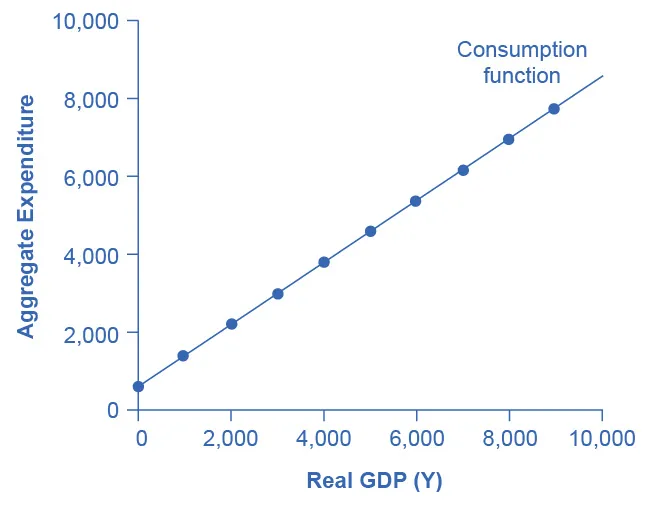 The graph shows an upward-sloping line representative of the consumption function.