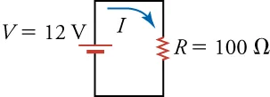 A circuit diagram with one resistor and one battery is shown.