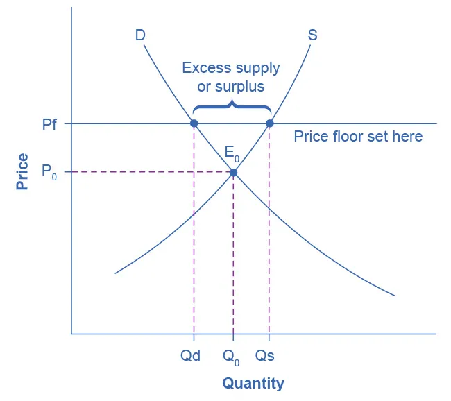 The graph shows an example of a price floor which results in a surplus.