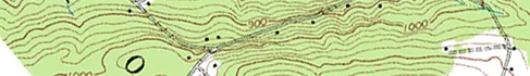 A section of a topographical map along a ridge, with roughly parallel elevation lines.