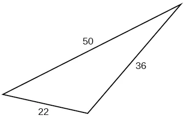A triangle with sides 50, 22, and 36. Angles unknown.