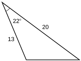 A triangle. One angle is 22 degrees with opposite side unknown. The other two sides are 20 and 13.