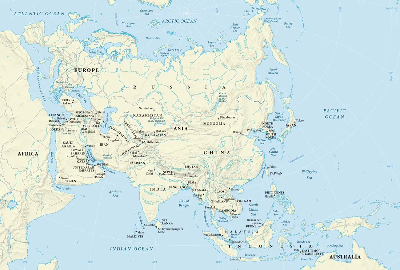 Map of the Asian continent.