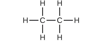 Se muestra una estructura. Un átomo de C forma un enlace simple con cada uno de los tres átomos de H y con otro átomo de C. El segundo átomo de C también forma un enlace simple con cada uno de los tres átomos de H.
