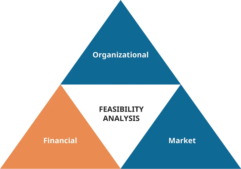 A feasibility analysis consists of financial, market, and organizational components.