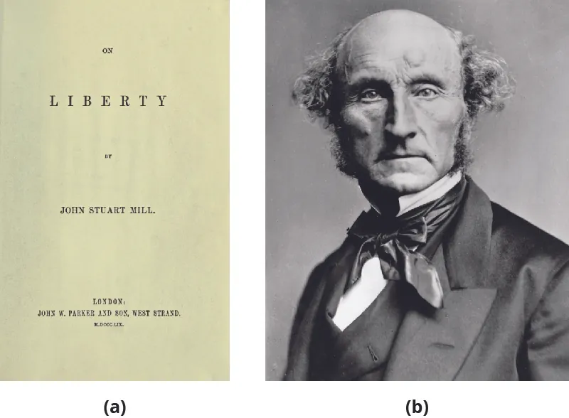 Part A shows a print copy of John Stuart Mill’s On Liberty. Part B shows John Stuart Mill.