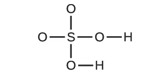 La figura D muestra un átomo de azufre formando enlaces simples con cuatro átomos de oxígeno. Dos de los átomos de oxígeno forman un enlace simple con un átomo de hidrógeno.