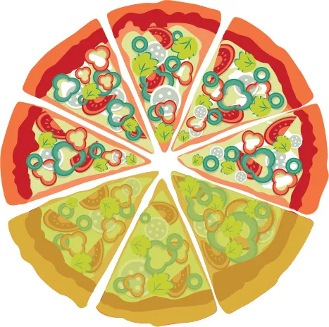 8 slices of pizza. Three slices are highlighted.