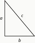 The image shows a right triangle with a horizontal side at the bottom labeled b, a vertical side on the left labeled a and the hypotenuse connecting the two is labeled c.