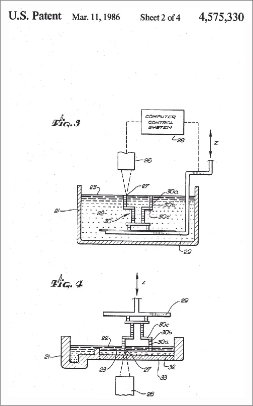 Schematic of a 3-D printer from a patent.