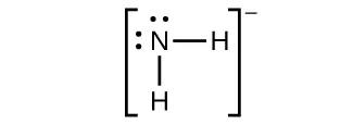 Esta estructura de Lewis muestra un átomo de nitrógeno con dos pares solitarios de electrones que tiene un enlace simple con dos átomos de hidrógeno. La estructura está rodeada de corchetes. Fuera y en superíndice a los corchetes hay un signo negativo.