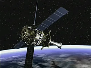Photo shows satellite in space.