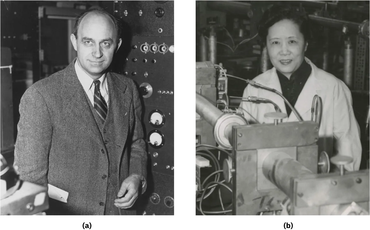 A photo of Enrico Fermi and a photo of Chien-Shiung Wu.