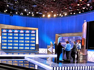 A photograph shows the game show Jeopardy.