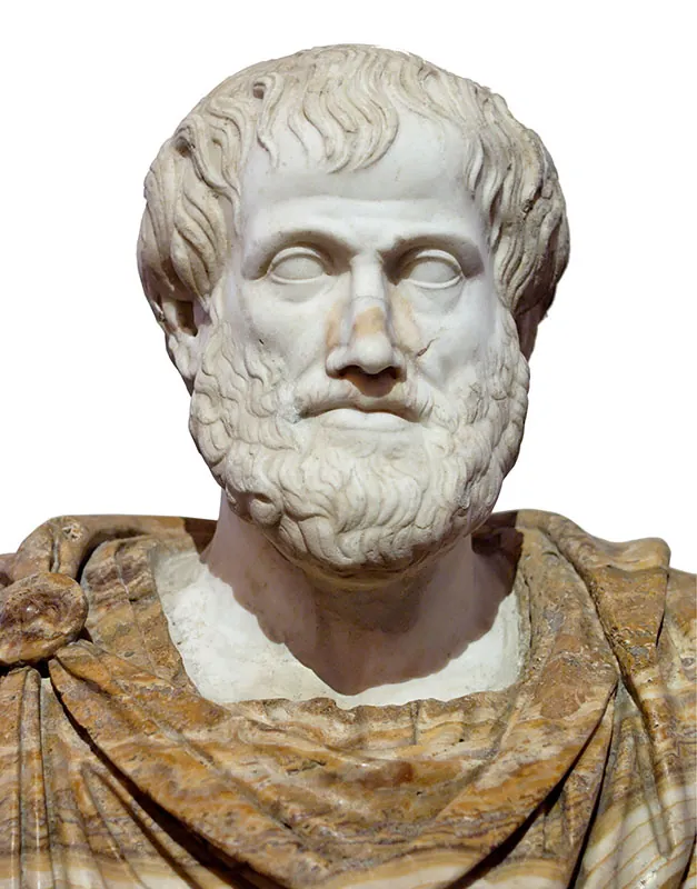 A marble bust of ancient Greek philosopher Aristotle..