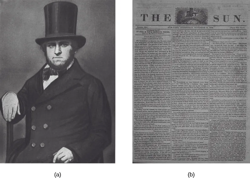 Image A is of Benjamin Day seated. Image B is of a newspaper titled “The Sun”.