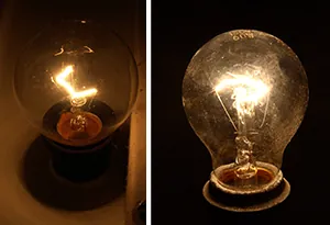 The left image shows a 25-W light bulb, whereas the right image shows a 60-W light bulb.