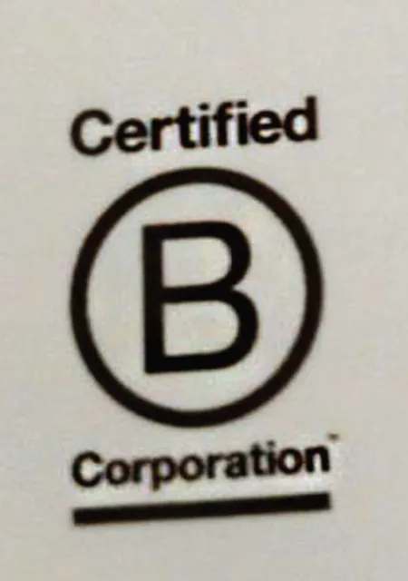 B corporation logo showing a capital B in a circle with the word Certified above it and Corporation (underlined) below it.