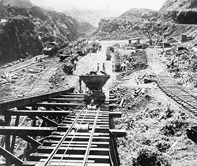 A photograph shows the excavation of the Culebra Cut in the construction of the Panama Canal.