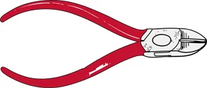 The image is a picture of wire cutters with red handles. The pinchers are closed.