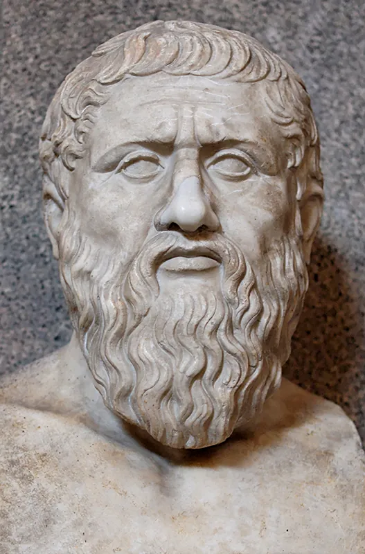 A marble bust of the Athenian philosopher Plato is pictured.
