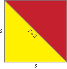 The image shows a square with a diagonal line running from the top left corner to the bottom right corner. The diagonal splits the square into two right triangles. The lower triangle is red and the upper triangle is yellow.