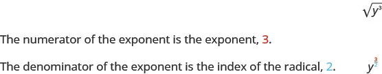 Image showing the square root of y^3 with a rational exponent, y^(2/3)