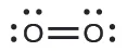 Una estructura de Lewis muestra dos átomos de oxígeno doblemente enlazados, y cada uno tiene dos pares solitarios de electrones.