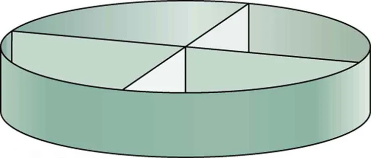 Shows a picture of a small ring shaped section of a cylinder. It is shown to be partitioned in to four equal portions.