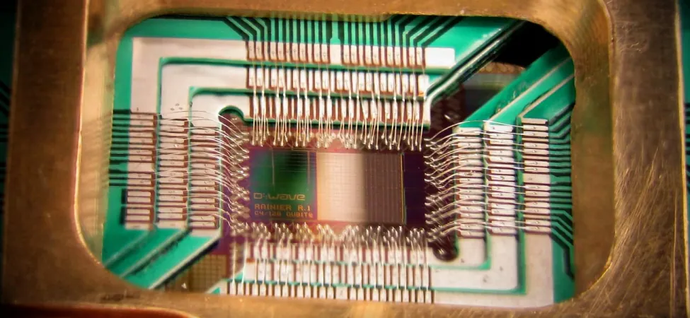A photograph of a D wave qubit processor