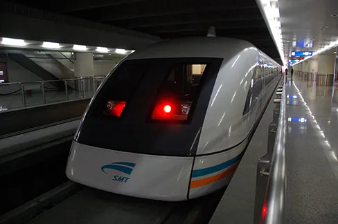 Front view of a subway train, the maglev train.