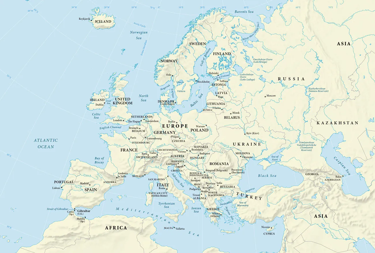 Map of the European continent.