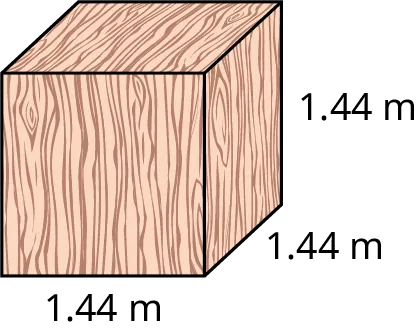A crate in the shape of a rectangular prism with its length, width, and height marked 1.44 meters.