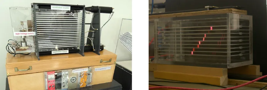 La primera foto muestra una cámara de chispas y la segunda foto muestra su funcionamiento.