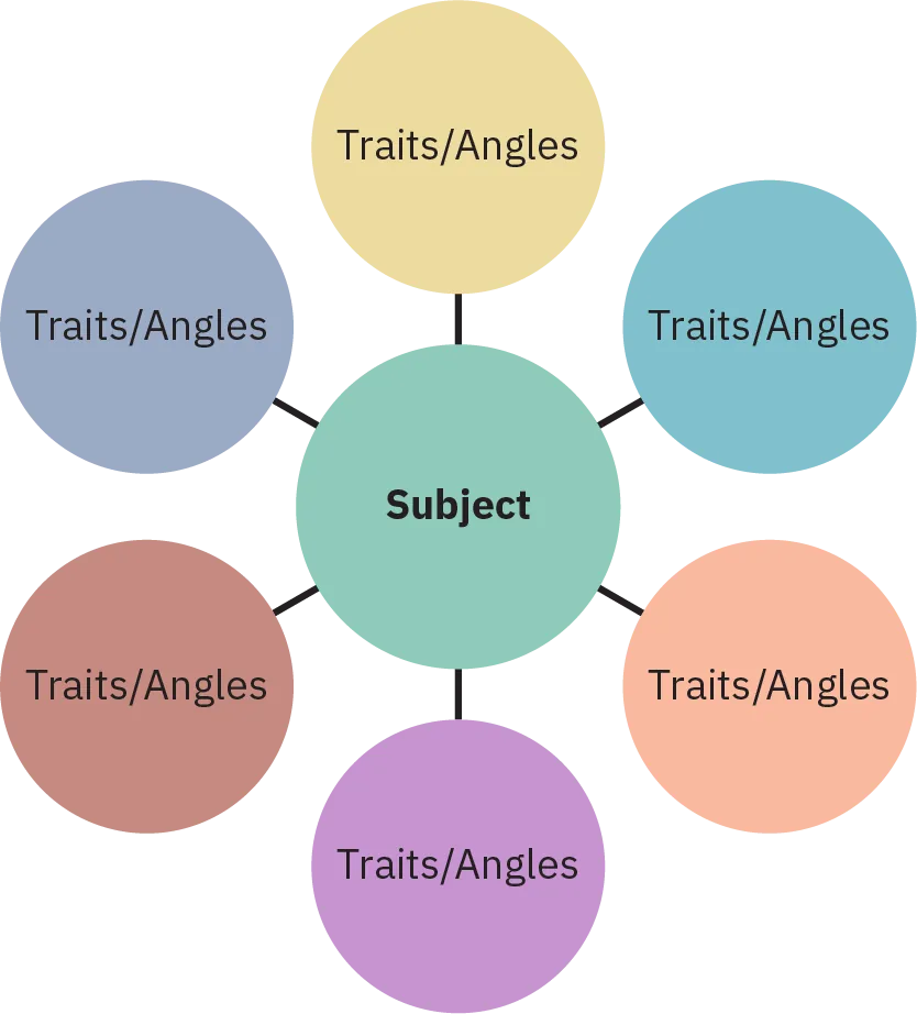 The center circle of a web diagram reads “Subject.” Six radiating circles read, “Traits/Angles.”