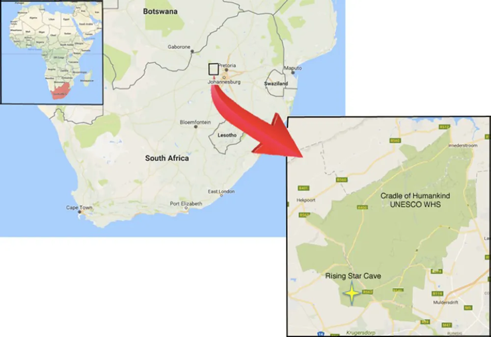 The site is shown to be located in an interior region of what is now the country of South Africa.