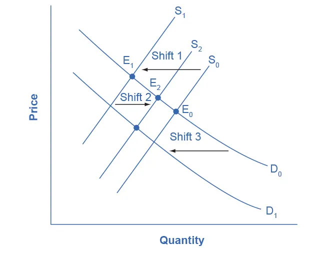 The graph shows the difference between shifts of demand and supply, and movement of demand and supply.